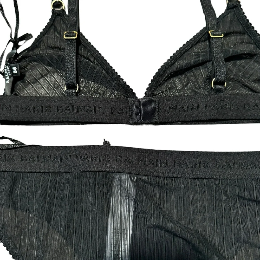 BALMAIN***Black Tulle Bra & Underwear Logo SET***$485 - Picture 5 of 6